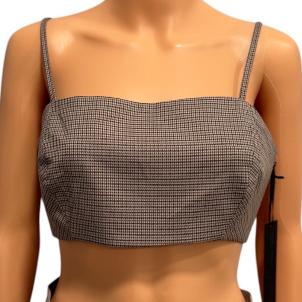HOUSE OF HARLOW 1960 Plaid Stretchy Neutral Cami Crop Top NWT Small